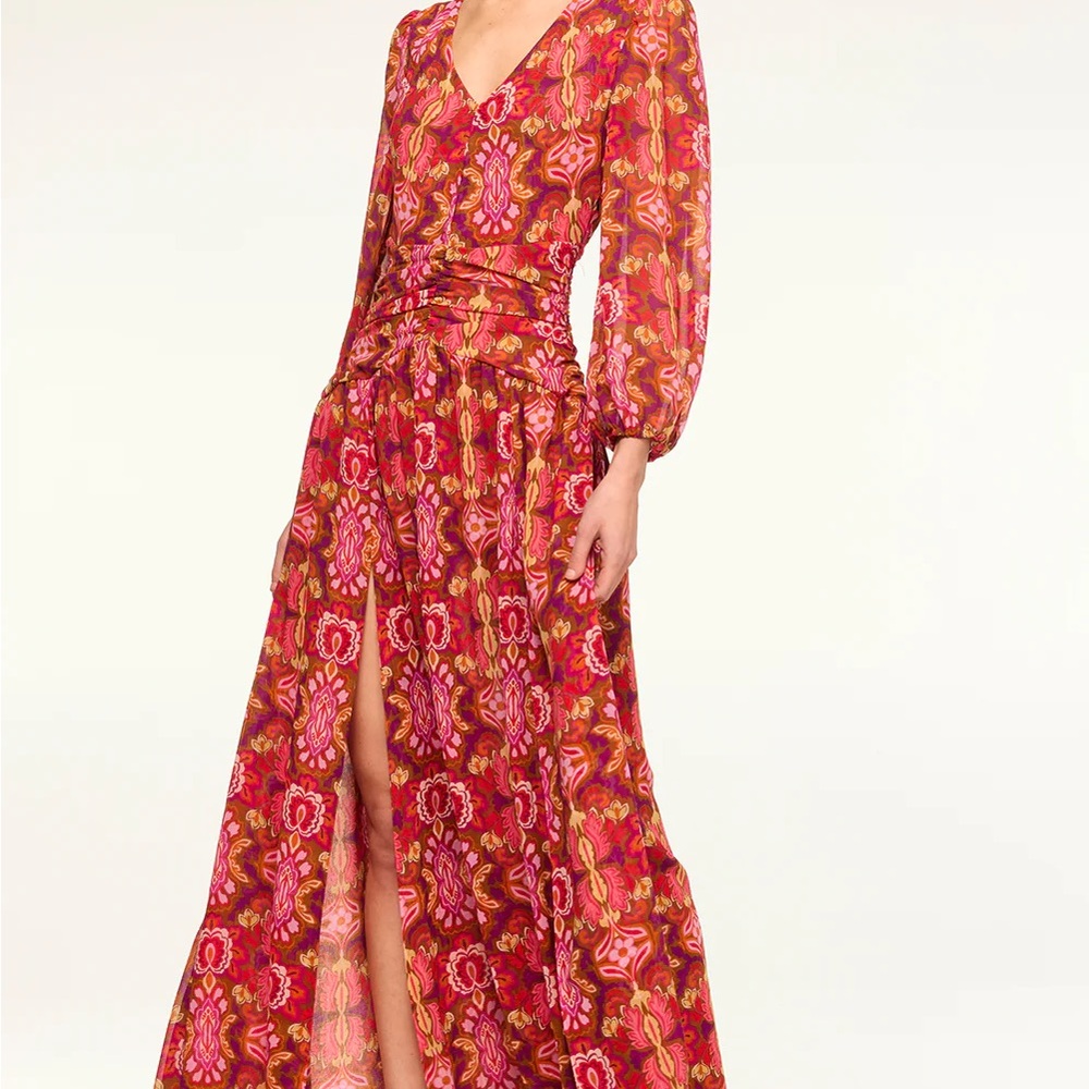 Misa Los Angeles Imelda Dress Vibrant Red and Pink Long Sleeve Dress